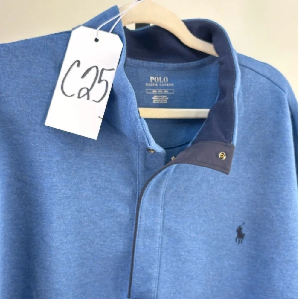 Polo Ralph Lauren Shirt Men's 3XB Blue Quarter Zip Mock‎ Neck Sweatshirt Sweater